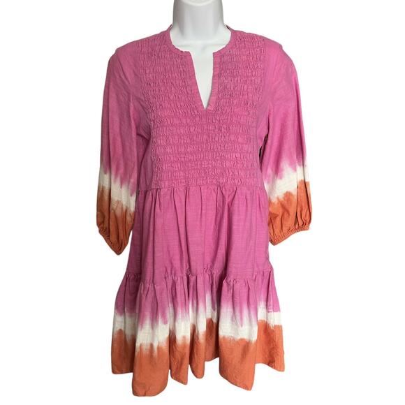 Sachin & Babi Coco Split Neck Cotton Mini Dress long sleeve Tie Dye Pink XS - Picture 2 of 7